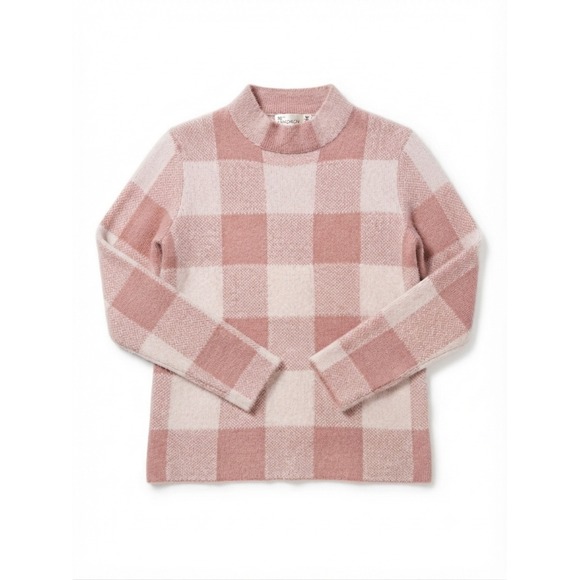 89th + Madison Sweaters - 89th + Madison Womens Pink Plaid Mock Neck Fuzzy Knit Sweater Small